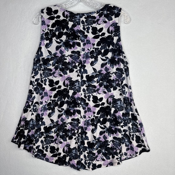 Roz & Ali Sleeveless Floral Blouse Large Gray Purple Pleated Flowy Top - Picture 2 of 7